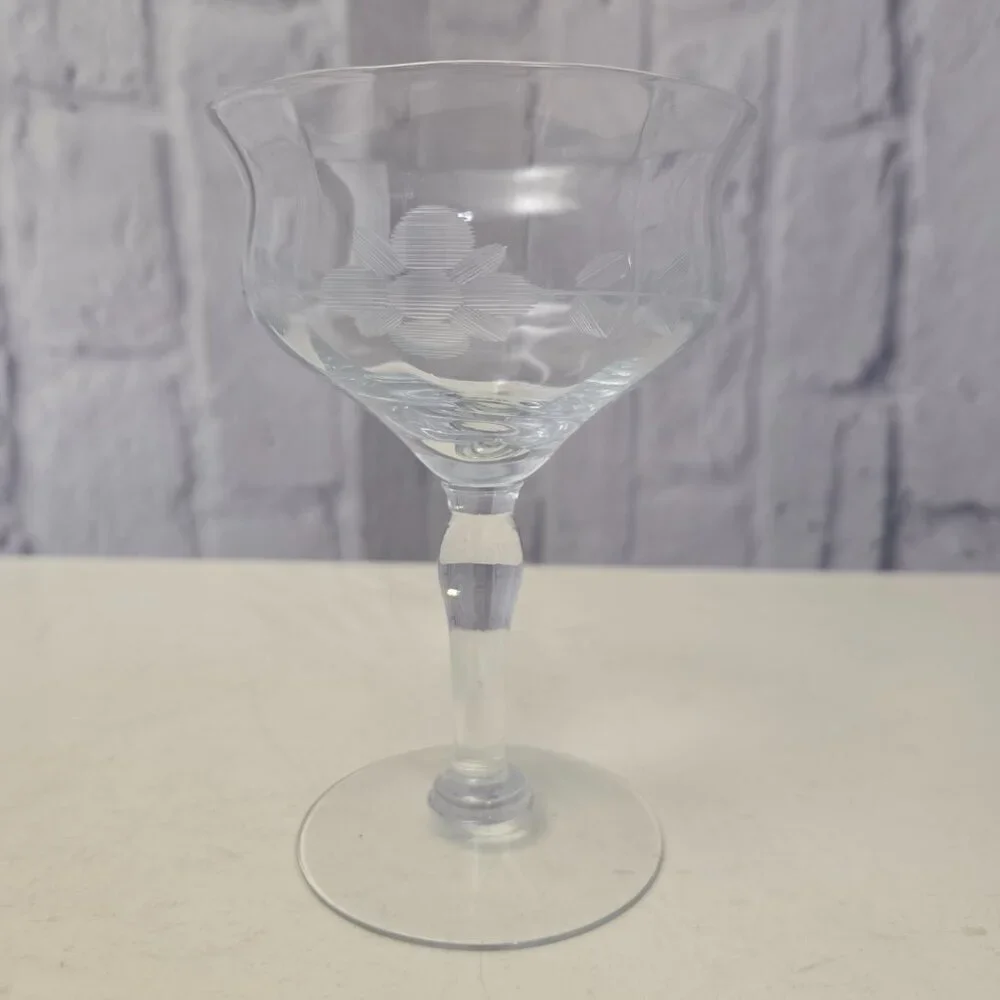 Unbranded Vintage Hand Etched Stemware Wine Glass